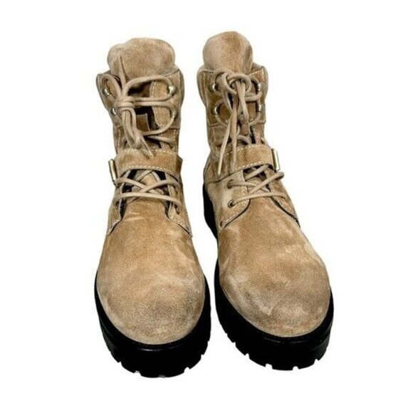 ALLSAINTS Paulina Suede Buckle Moto Combat Boot $349 US 9 EU39 Desert Tan - Picture 3 of 11